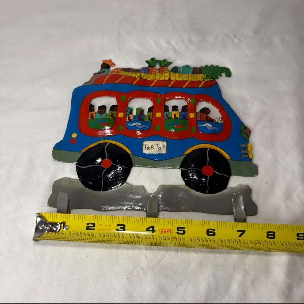 Vintage Handmade Tap Tap Bus Scrap Metal Wall Decor Haitian Folk Art Hanger